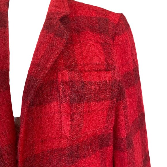 Liz Claiborne women's red with faded black checkered long open front blazer sz 6 - Picture 6 of 11